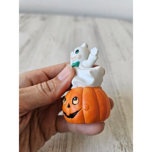 Vintage ceramic ghost pumpkin village Halloween fall decor miniature - Picture 3 of 8